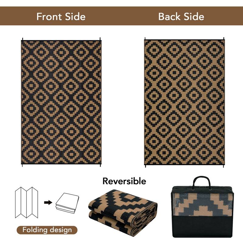 Outdoor Rug Waterproof Plastic Straw Rug Reversible Rug for Patios Decks Porch Camper Balcony Backyard