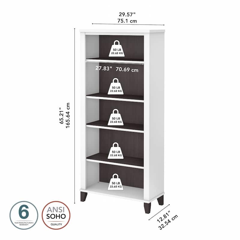 Bush Furniture Somerset Tall 5 Shelf Bookcase with Adjustable Shelves