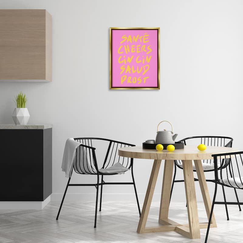 Stupell Multilingual Cheers on Pink Framed Floater Canvas Wall Art Design By House of Lulu