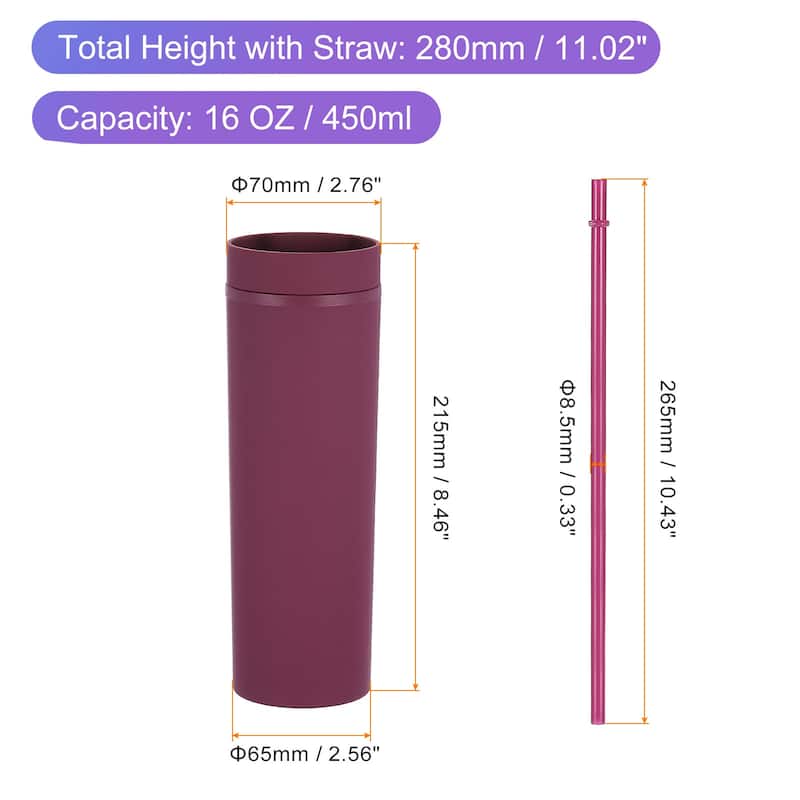 Double Wall Tumbler with Straw and Lid, 16 OZ Acrylic Cup, Matte - 16 OZ - Wine Red