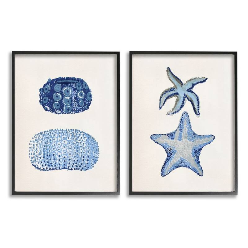 Stupell Minimal Nautical Sea Creatures Blue White Painting, 2pc Multi Piece Framed Wall Art Set
