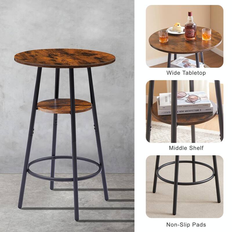 Round Bar Stool Set with Backrest and Shelf - Upholstered