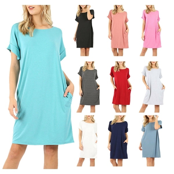 NioBe Clothing Womens Rolled Short Sleeve Tunic Shirt Dress. Opens flyout.