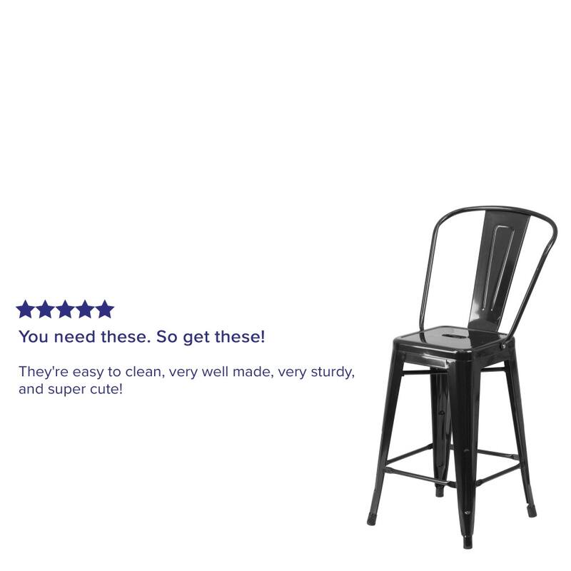 24'' High Metal Indoor-Outdoor Counter Height Stool with Back