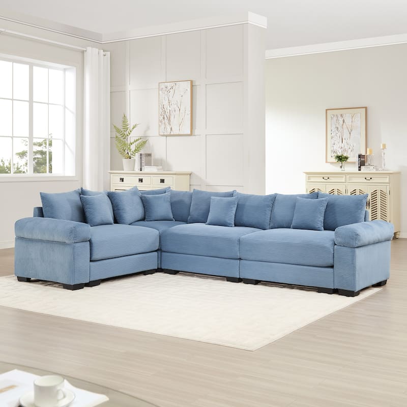 4-Seat Convertible Cloud Corduroy Modular Sofa with 13 Throw Pillows