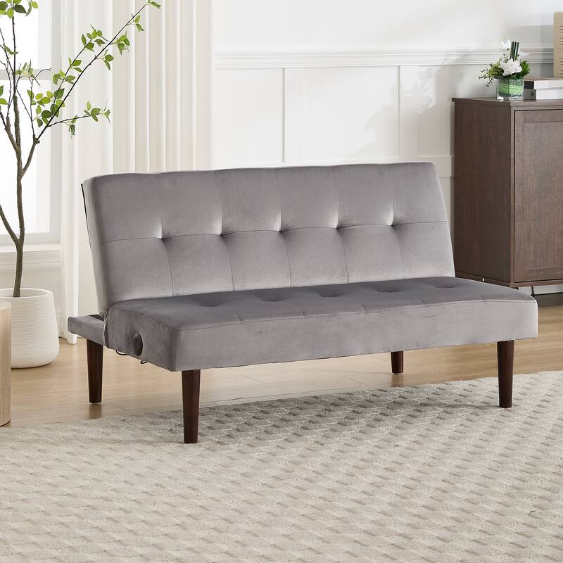 Roomfitters Foldable Flannel Sofa Bed, Adjustable Recliner Futon with Charging Port for Living Room, Bedroom or Office - Grey