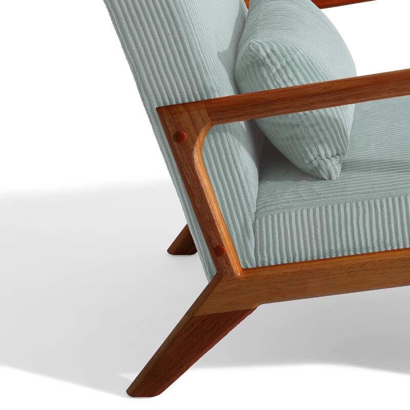 25" W Mid Century Upholstered Wood Accent Chair with Pillow