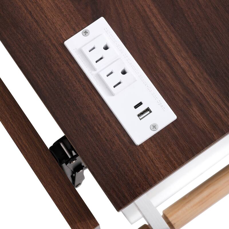 46.5'' Farmhouse Kitchen Island with Drape of Beads, Power Outlet, Drop Leaf, Rolling Wheels, 3 Doors and 3 Drawers