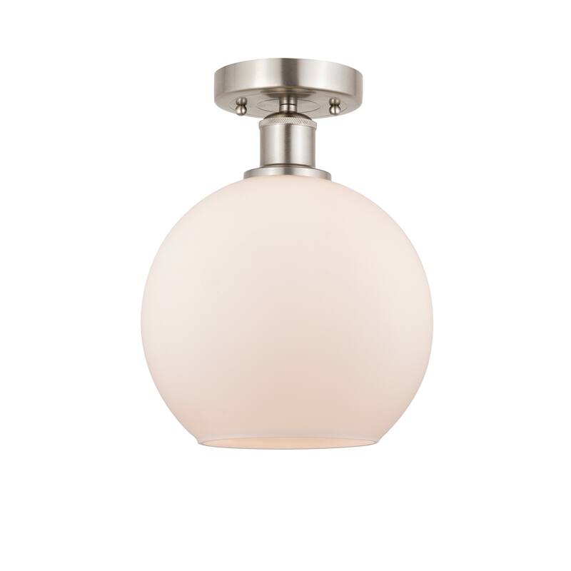 Innovations Lighting Edison Athens - 1 Light 8" Semi-Flush Mount - Matte White/Brushed Satin Nickel