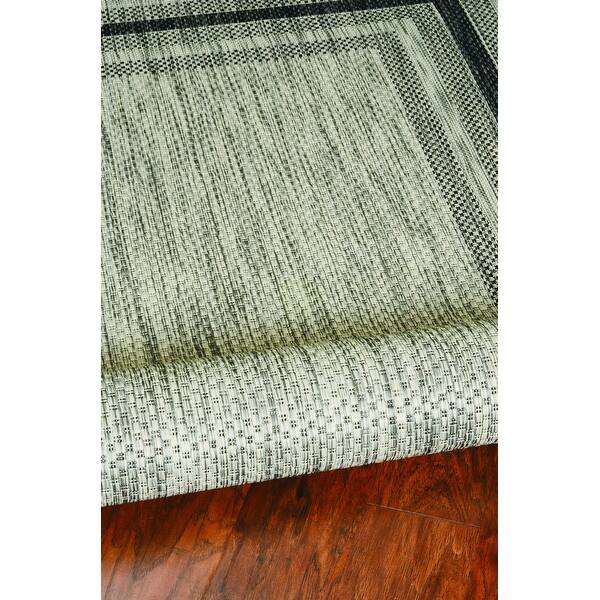 3'X4' Grey Machine Woven Uv Treated Bordered Indoor Outdoor Accent Rug