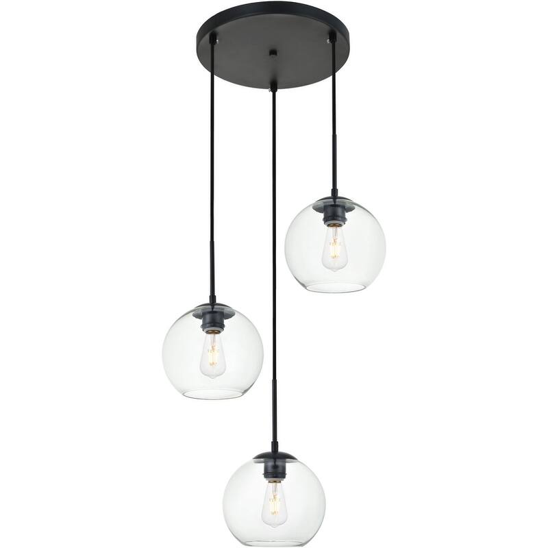 Elegant Lighting Baxter 3 Light 18" Wide Multi Light Pendant with - Black / Clear