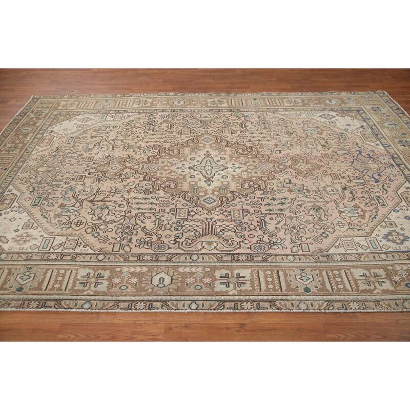 Hand Knotted Oriental 100% Wool Carpet Traditional Medallion Pink Tabriz Area Rug - 9' 4'' X 6' 4''