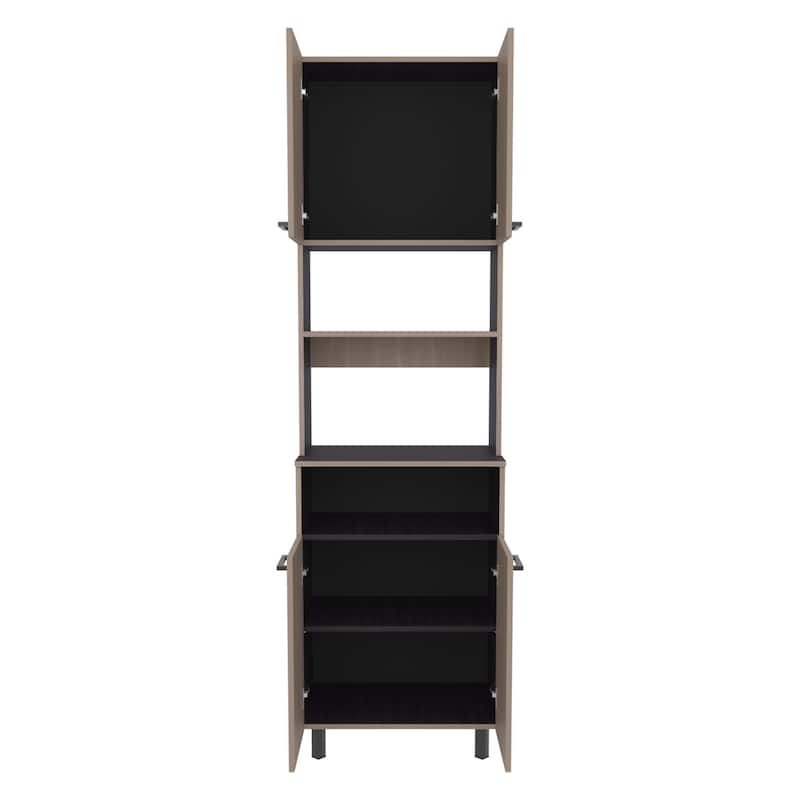 Kitchen Pantry, 4 Doors, 4 Legs, 4 Shelves, White Oak / Black Wengue with durable engineered wood construction