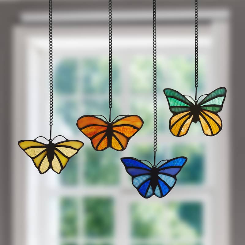 River of Goods Set of 4 Butterflies River of Goods Multicolored Stained Glass Window Panels - 4" x 0.25" x 3.2"