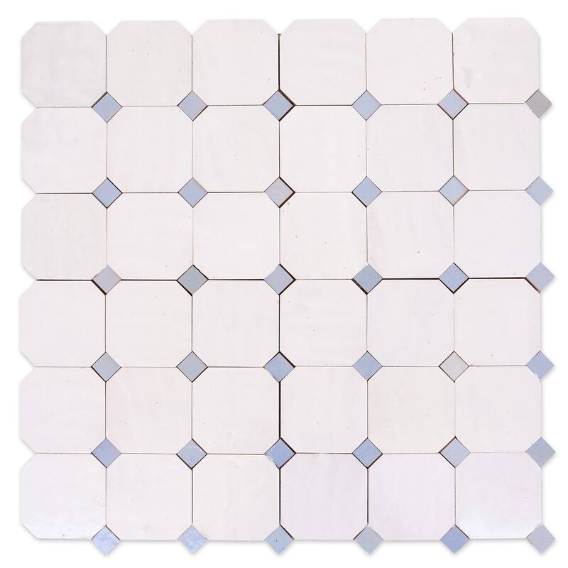 Contemporary Zellige Panels,12" X 12" X 1/2", Off-White-Dusty Blue Accents