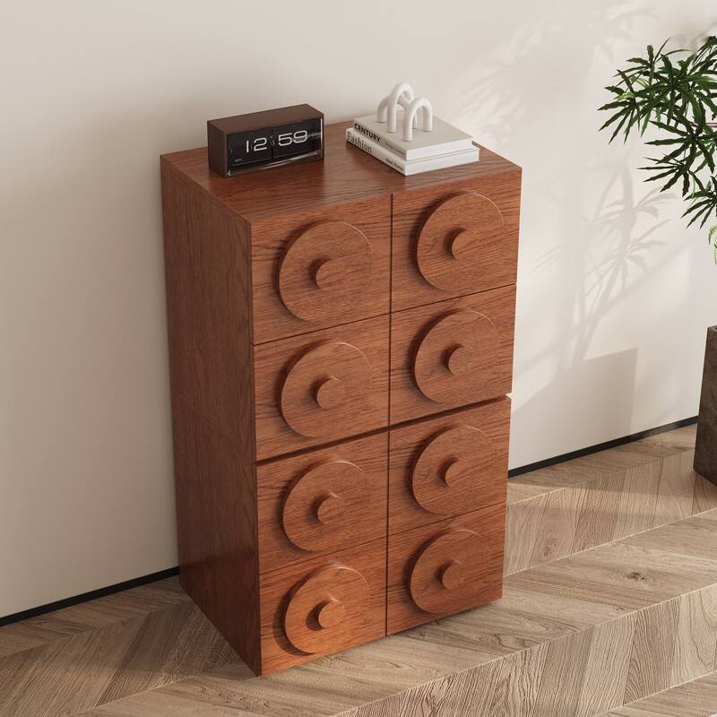 Modern 1-4 Pieces Modular Walnut Color Cabinets,TV Stands with Brown Solid Wood Veneer, Drawers & Caninets