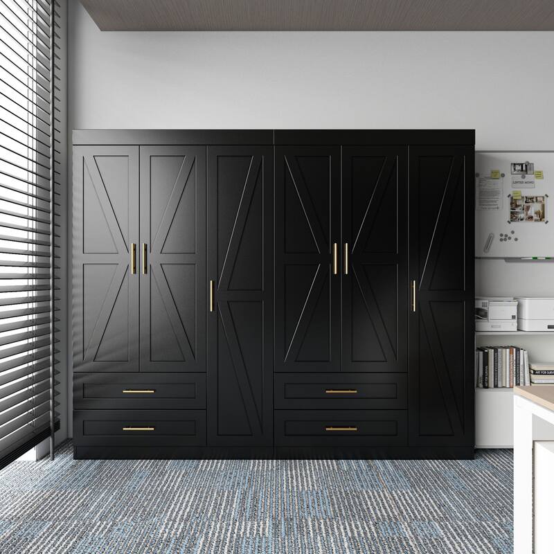 Classic Three-Door Wardrobe,Wood Bedroom Armoire with Hanging Rod and Shelves,Spacious Storage Closet,Modern Farmhouse Design