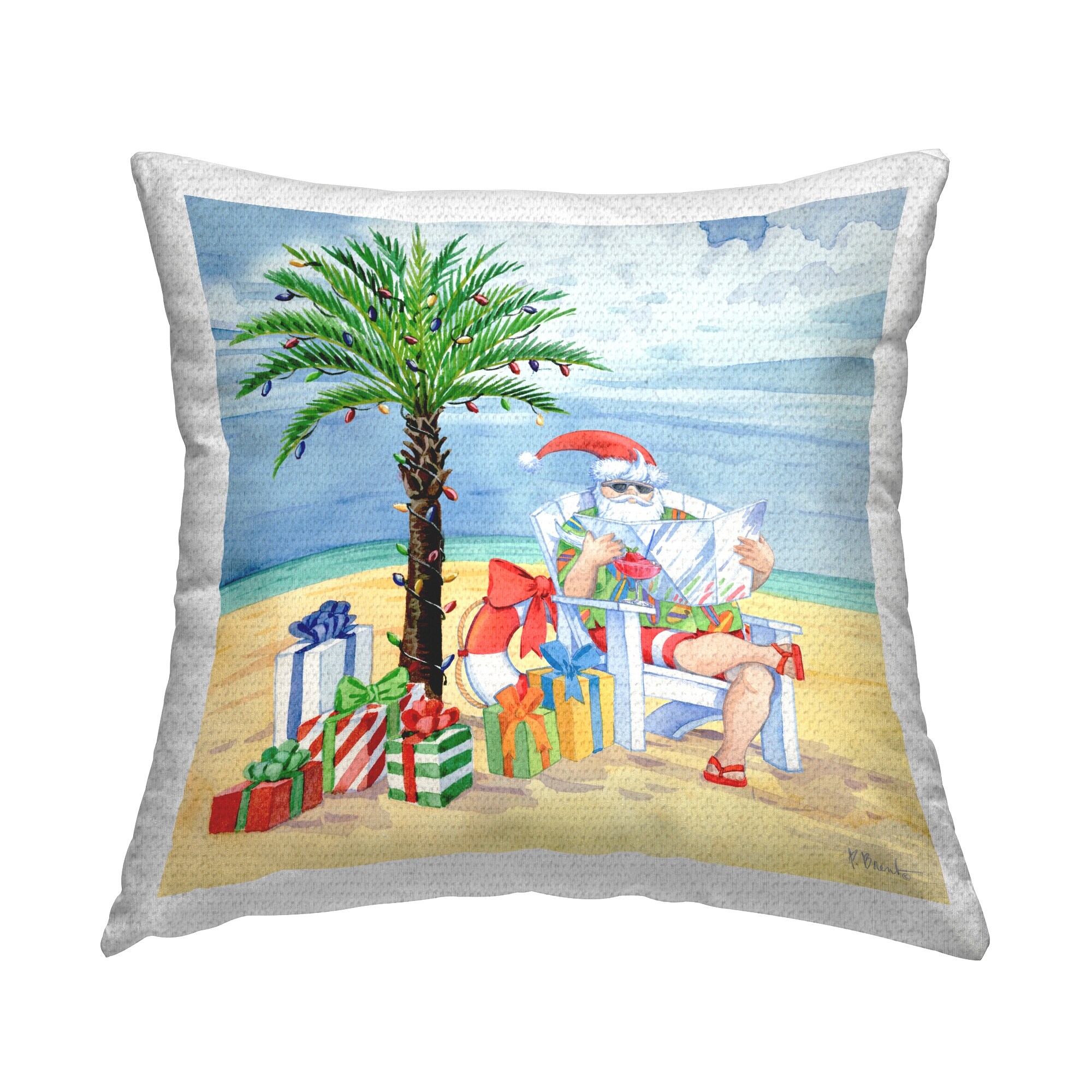 Stupell Tropical Christmas Santa Printed Outdoor Throw Pillow Design by Paul Brent
