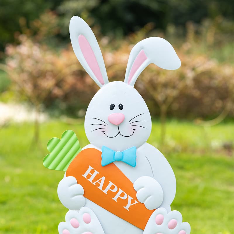 Glitzhome Easter Metal Bunny Yard Stake Wall Decors Standing Sign