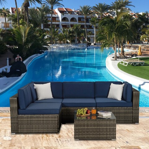 Nestfair 5-Piece Patio PE Rattan Wicker Sectional Sofa Set with Cushions and 2 Pillows