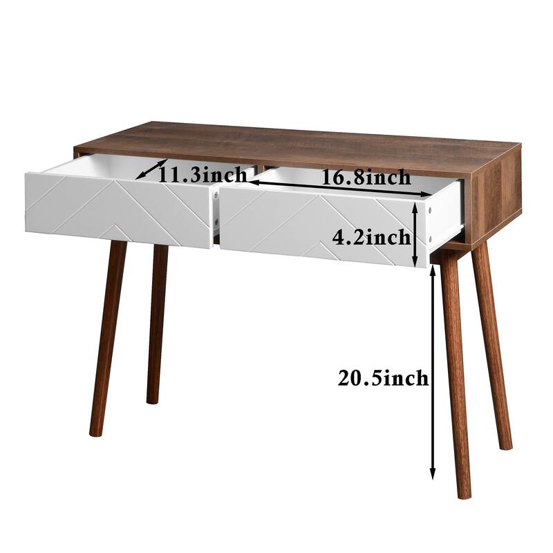 Console Table with 2 Carved Panel Drawers, Storage Space and Wood Legs