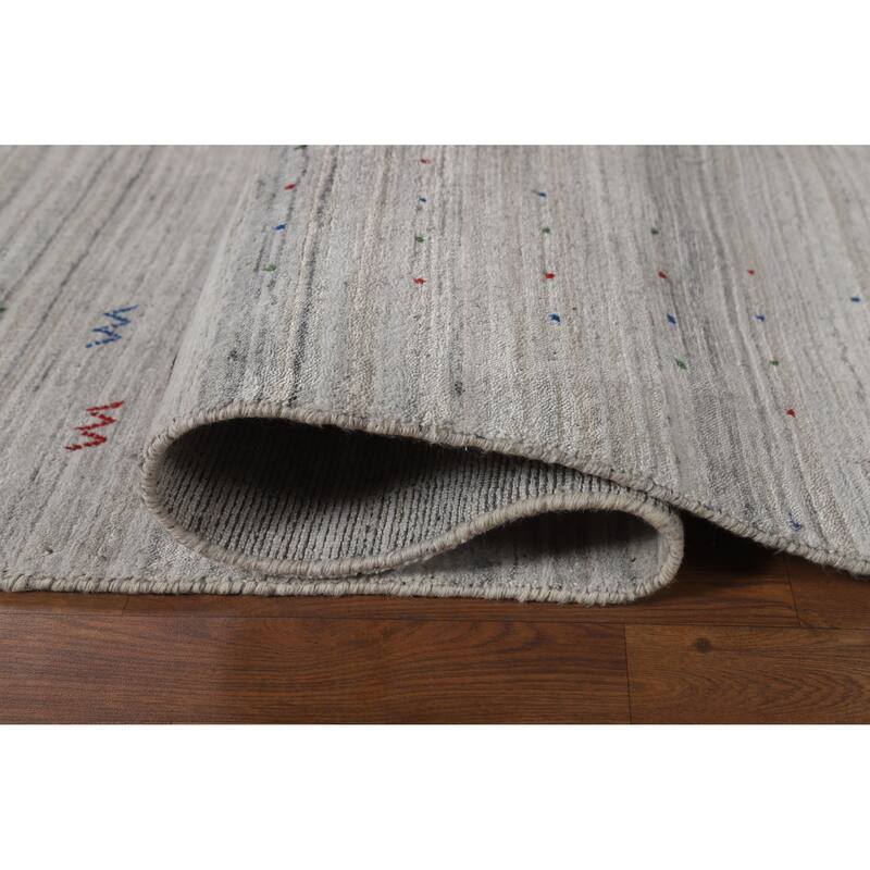 Silver Gray Striped Gabbeh Oriental Area Rug Hand-Knotted Silk Carpet - 9'3" x 11'7"