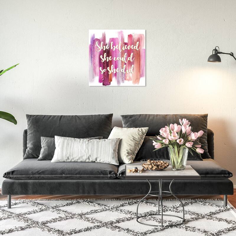 Wynwood Studio Prints Typography and Quotes She Believed She Could Abstract Pink and Pastel Pink Glam Wall Art Canvas Print - 20 x 20