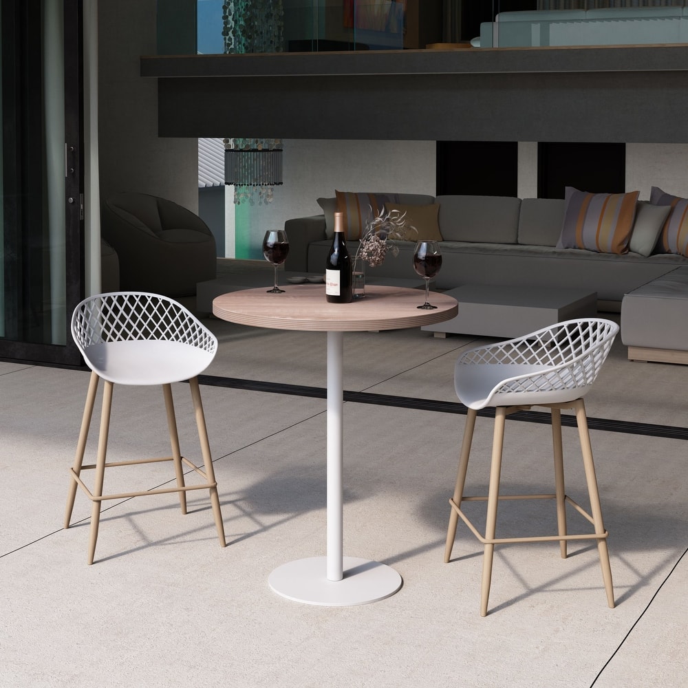 Kurv™ Mid-Century Modern Counter Stool with Steel Legs for Indoors or Outdoors - Set of 2