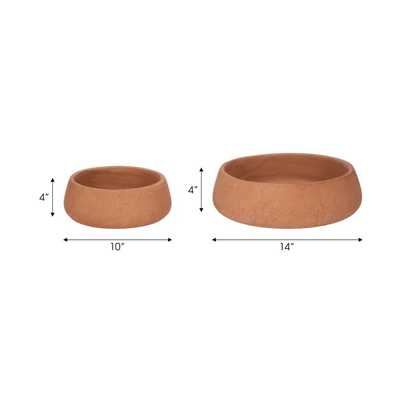 Decorative Round Crackle Terracotta Bowl - Set of 2 - 14", 10" - 14.0"
