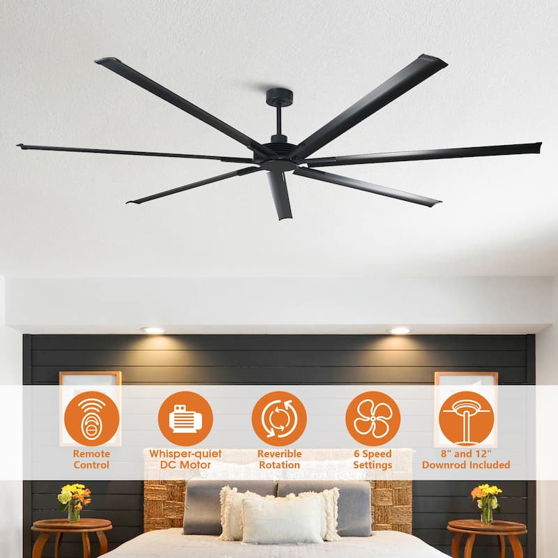 84" Industrial Aluminum Warehouse Black Extra Large Ceiling Fan with Remote