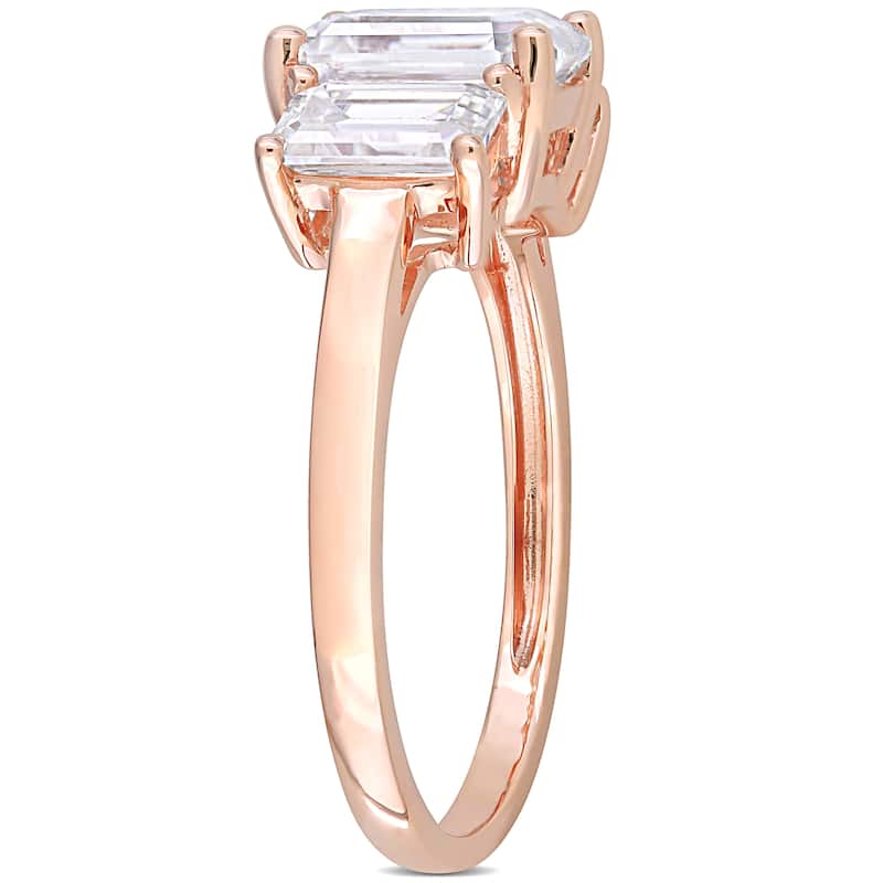 Miadora 2 3/4ct DEW Octagon Created Moissanite 3-Stone Engagement Ring in 10k Rose Gold