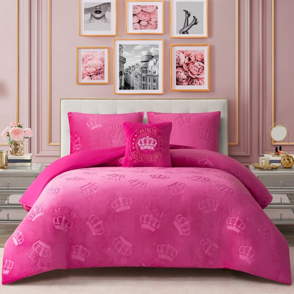 Juicy Couture Embossed Plush Crown Comforter Sets