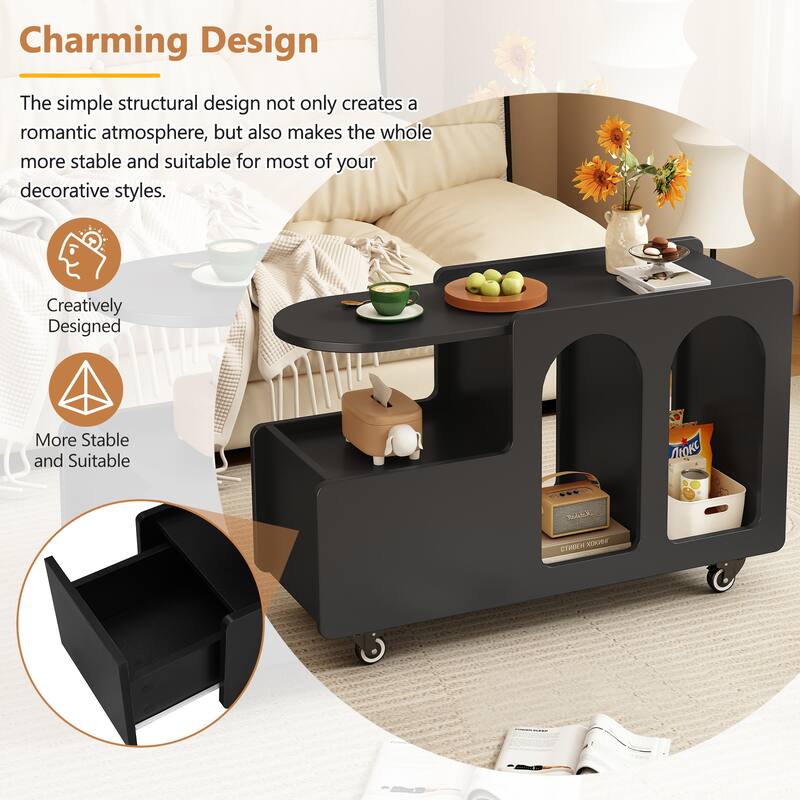 31.5" Modern Mobile End Table with Lockable Wheels and Storage Drawer