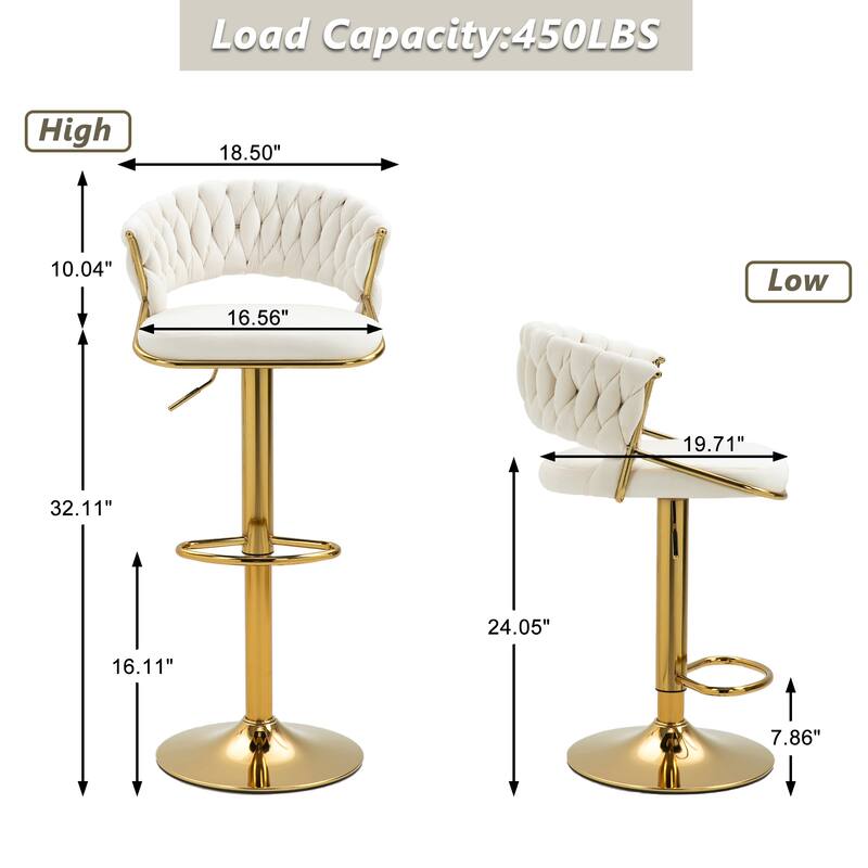 Modern Velvet Counter Bar Stools with Backs(Set of 2)