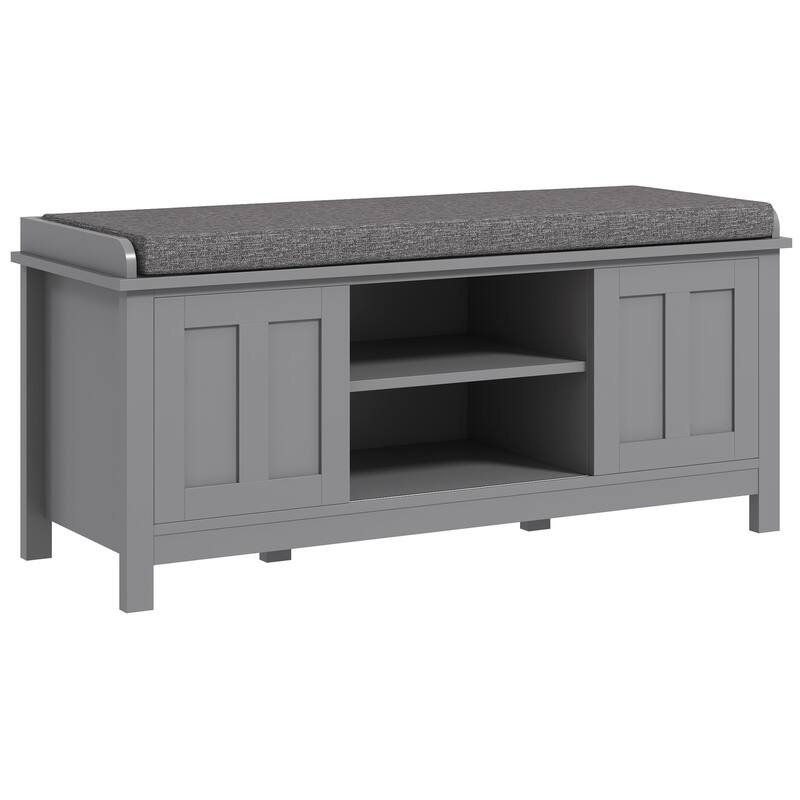 Modern Shoe Bench with Comfortable Cushion, 6 Storage Compartments, and Sliding Doors for Entryway or Hallway Organization