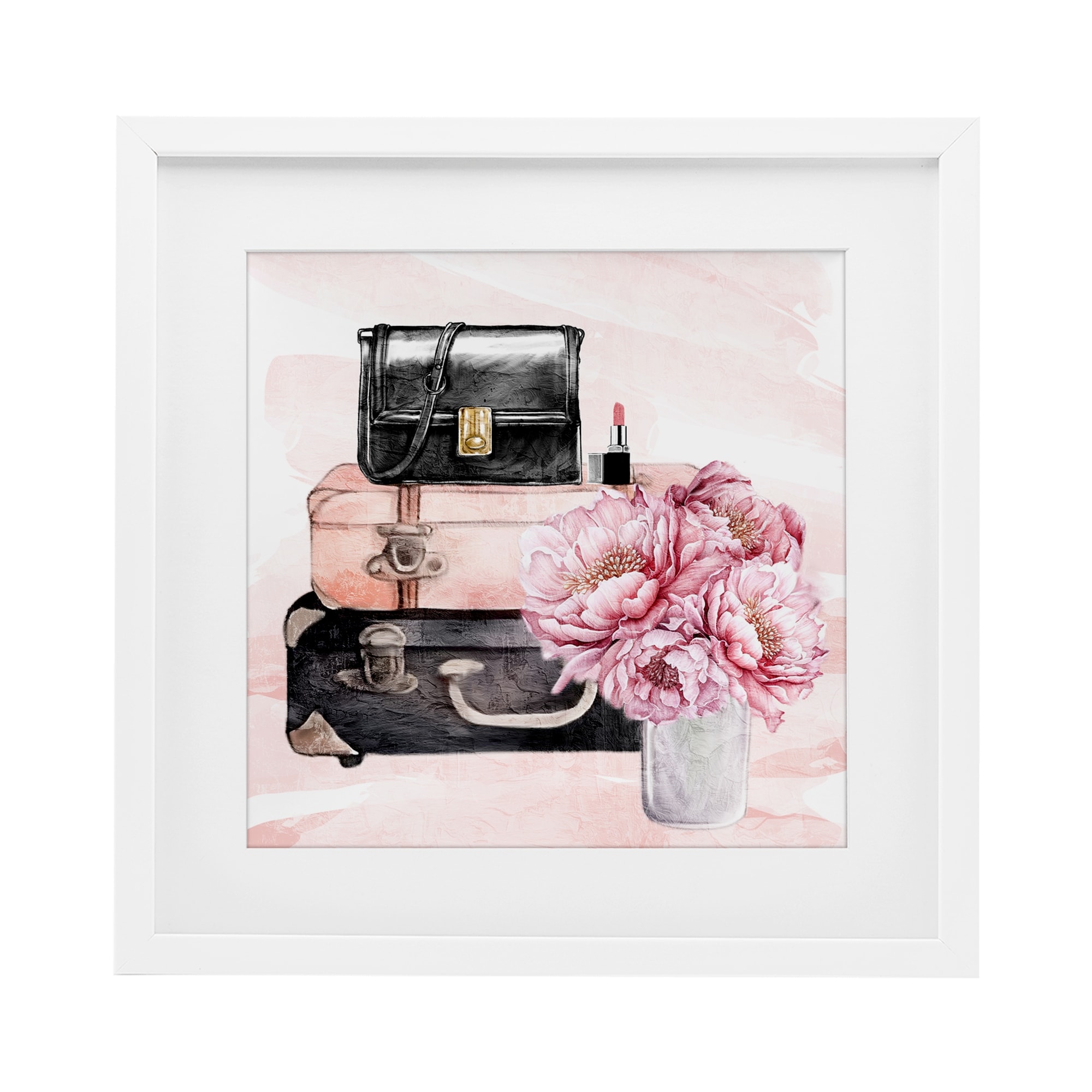 Stupell Glam Time Suitcase & Flowers Under Glass Framed Design By Kim Allen