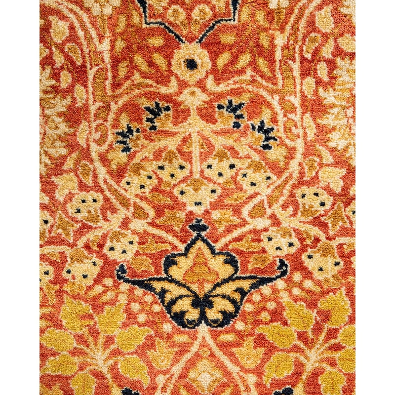 Hand Knotted Traditional Oriental Wool Orange Area Rug - 9' 1" x 9' 1"