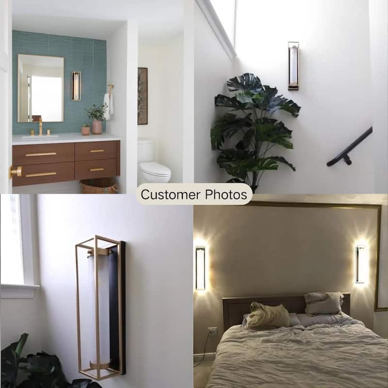 Modern Black Gold Frosted Glass Dimmable 1-Light Fretwork Wall Sconces Vanity Lights for Bathroom