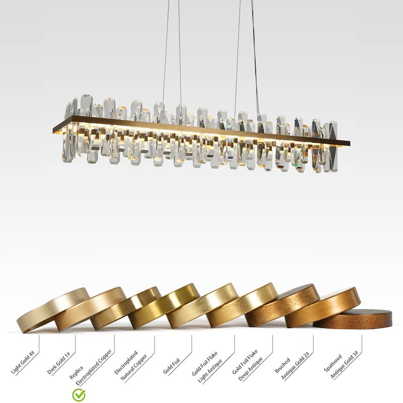 Modern 1-Light LED Crystal Chandelier Gold Rectangle Island Lights for Dining Room - W43.3" x H7.9"