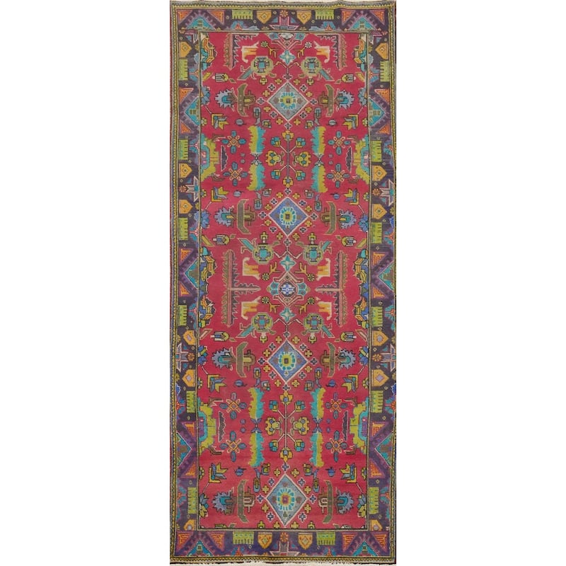 Hand Knotted Oriental 100% Wool Carpet Traditional Geometric Pink Tabriz Runner Rug - 10' 2'' X 3' 6''