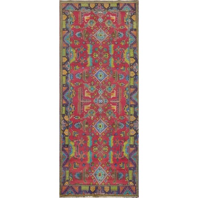 Hand Knotted Oriental 100% Wool Carpet Traditional Geometric Pink Tabriz Runner Rug - 10' 2'' X 3' 6''