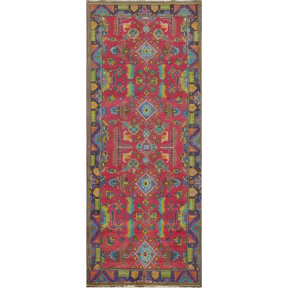 Hand Knotted Oriental 100% Wool Carpet Traditional Geometric Pink Tabriz Runner Rug - 10' 2'' X 3' 6''