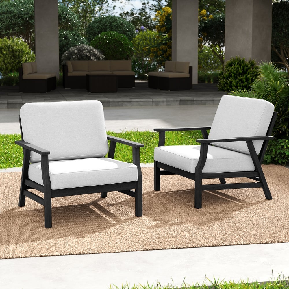 Outdoor 2 Set Teak Wood Club Chairs Set with Cushion