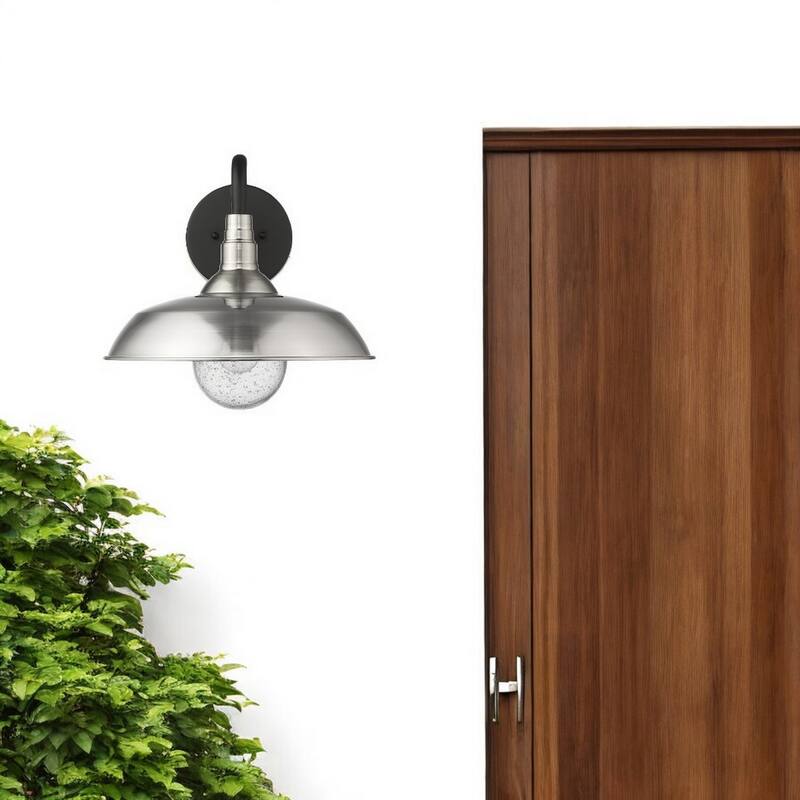 1-Light Outdoor Flush Mount Wall Light with Clear Seedy Glass Shade and Steel Fixture Garden Lighting