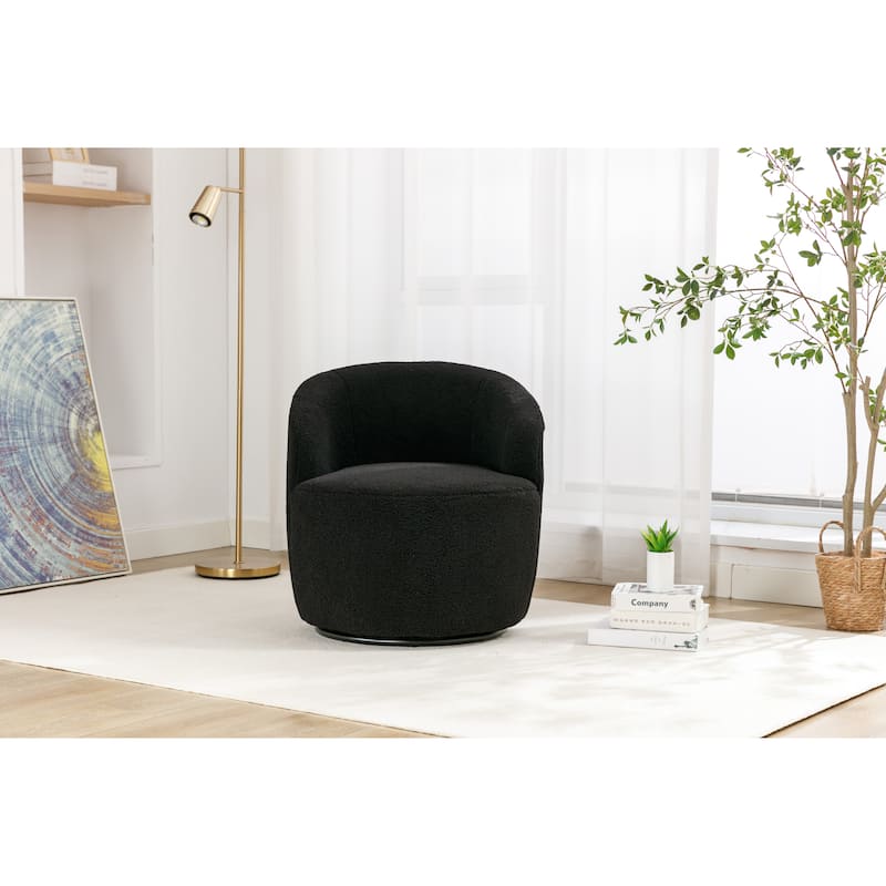Fabric Swivel Accent Armchair Barrel Chair With Black Powder Coating Metal Ring