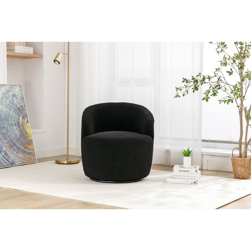 Wool Swivel Barrel Chair with 360° Rotation & Metal Base