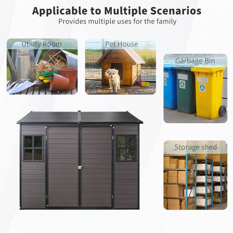 8x6ft Waterproof Resin Storage Shed with Floor