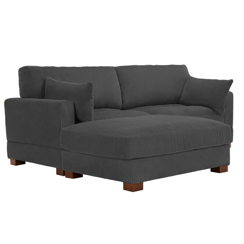 85in.W Corduroy Modular 3-Piece L-Shaped Sectional Sofa with Ottoman