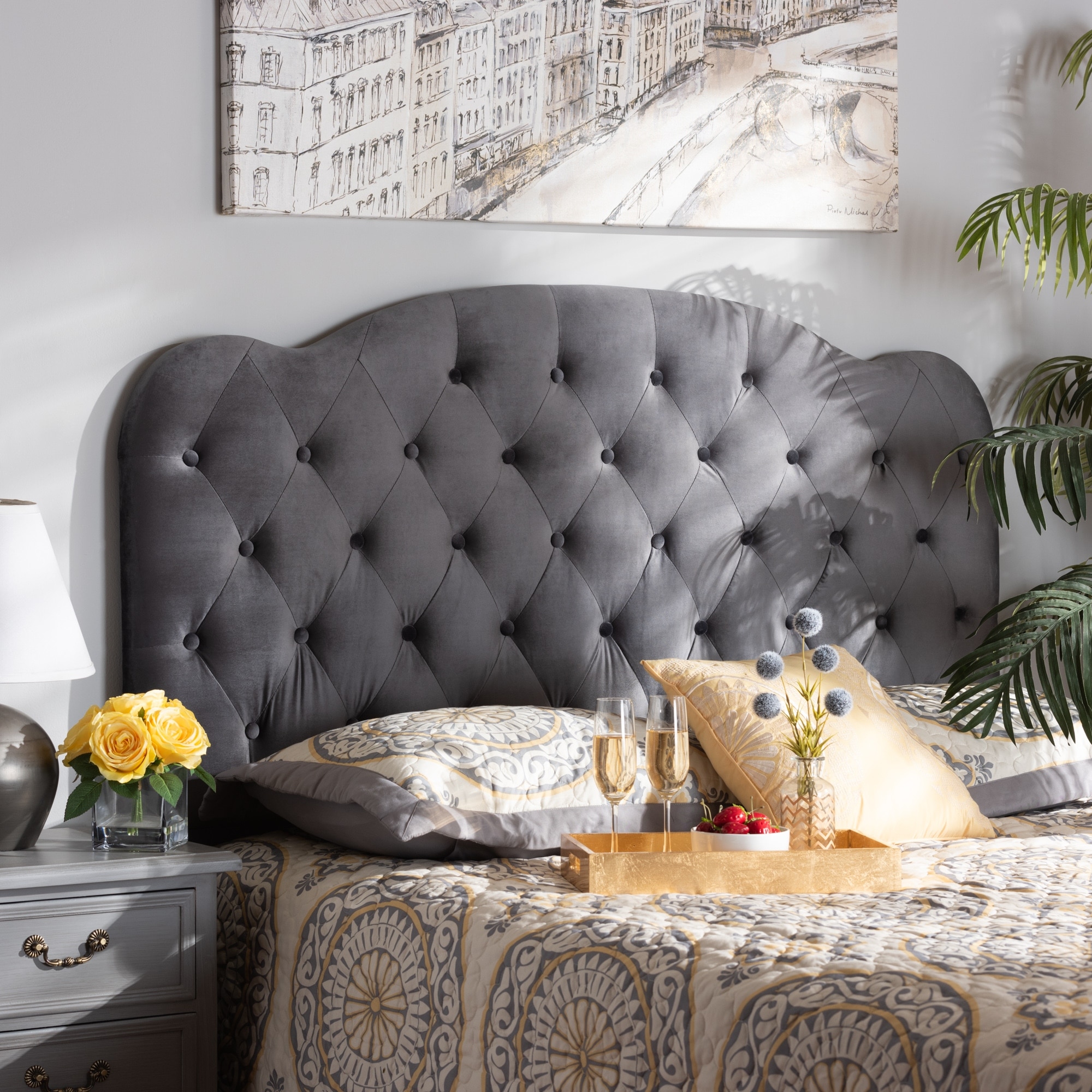 Velvet store tufted headboard