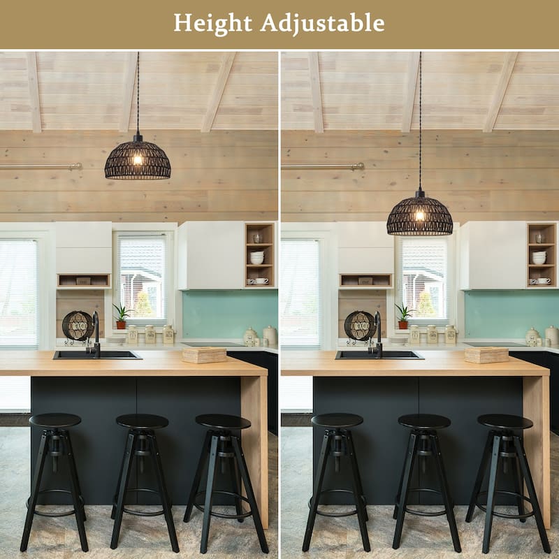 1-Light 11.81"W Rattan Pendant Lights for Kitchen Island Living Room